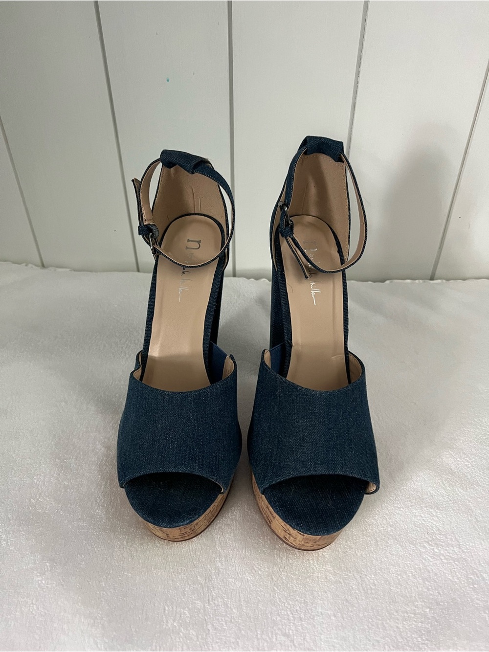 Nicole Miller Denim Navy Platform Ankle-Strap Heels